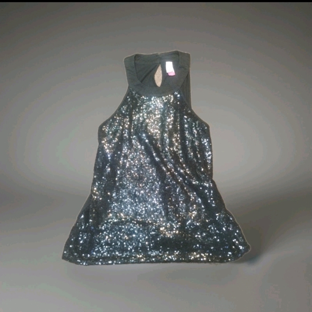 Black Sequin Halter Top Party Club Y2K Winsigoth Goth XL 15/17 Witchy Glam